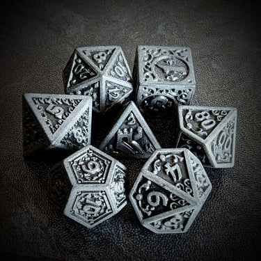 Black Lattice on White Acrylic - 7pcs RPG Full Dice Set Top
